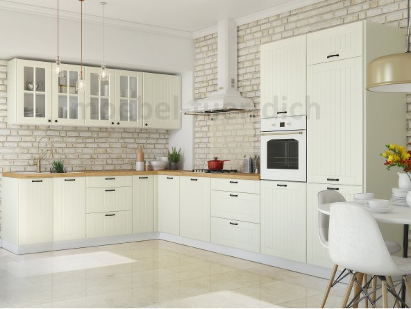 Landhaus Küchenzeile Eckküche LORA L-Form 235x365 cm in weiß, beige oder grau