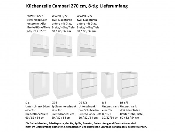 Küchenzeile Campari 270 cm - Lieferumfang