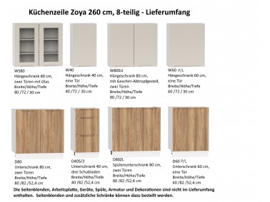 Küchenzeile Zoya 260 cm - Lieferumfang