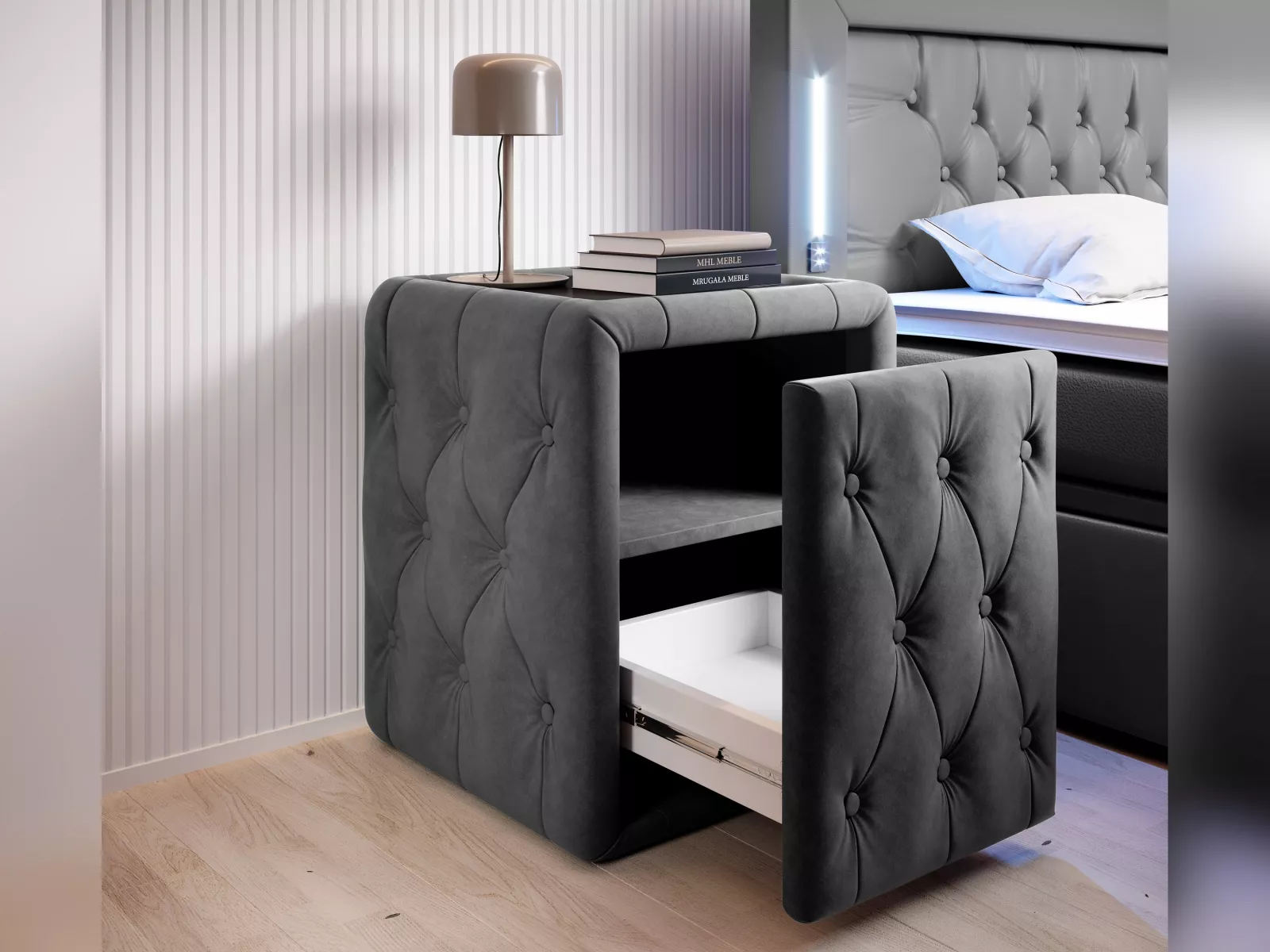 Nachttisch für Boxspringbetten mit Chesterfield-Polsterung