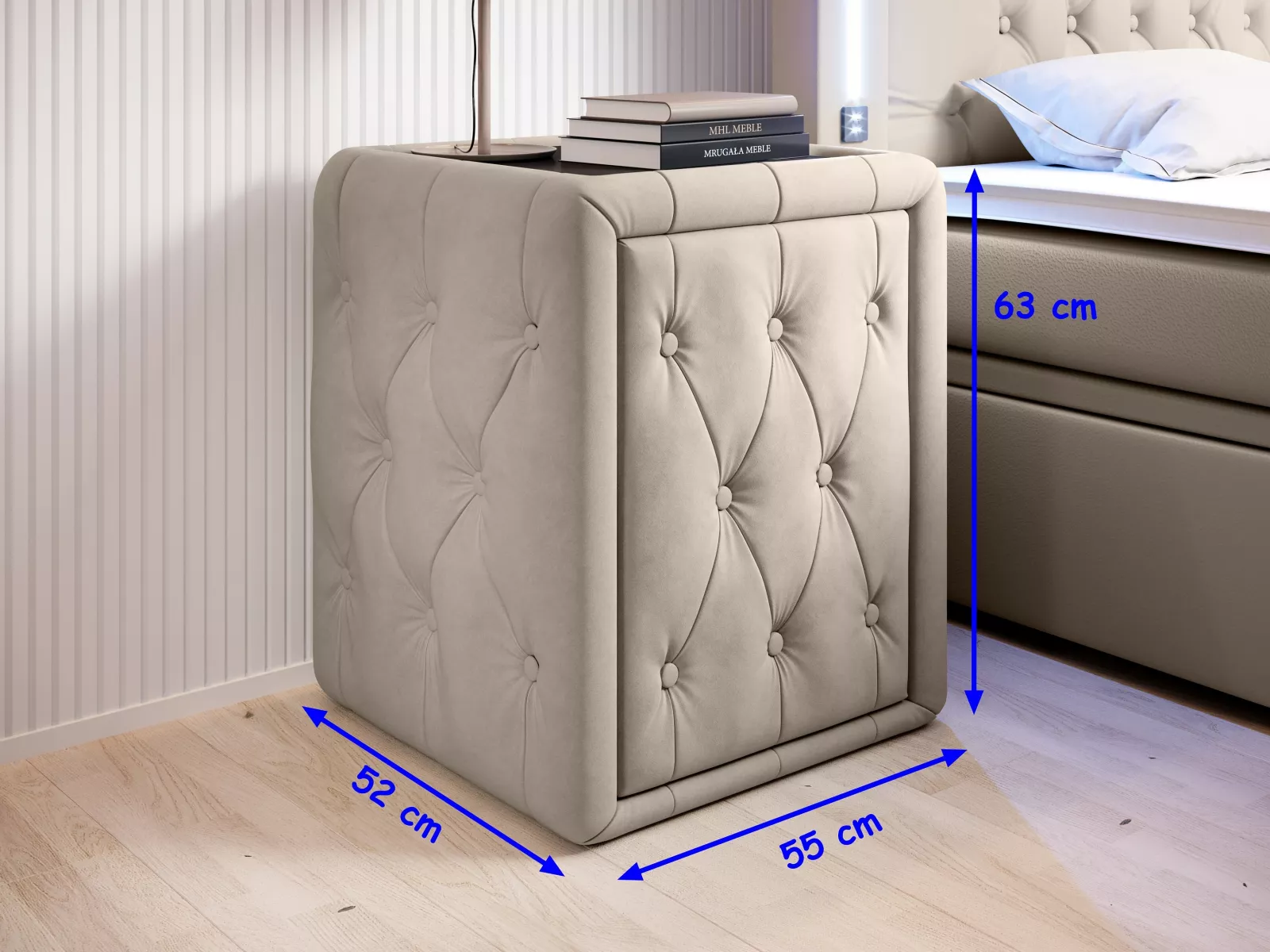 Nachttisch für Boxspringbetten mit Chesterfield-Polsterung