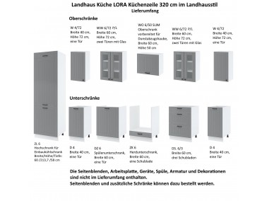 Landhausküche LORA 320 cm Lieferumfang