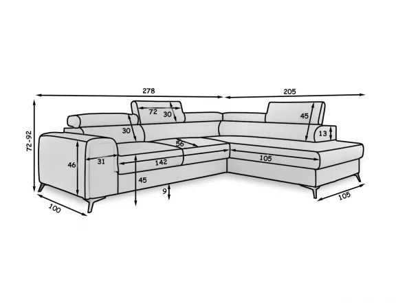 Ecksofa Laurence rechts - Abmessungen