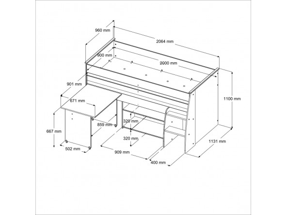 Charly 6 Hochbett - Abmessungen