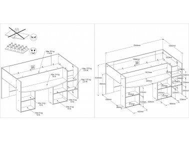 Jugendzimmer Pirouette 11 - Hochbett - Abmessungen
