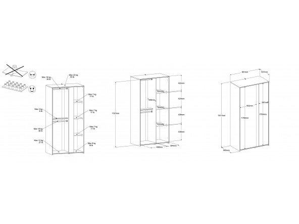 Jugendzimmer Pirouette 11 - Kleiderschrank - Abmessungen
