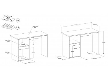 Jugendzimmer Pirouette 11 - Schreibtisch - Abmessungen