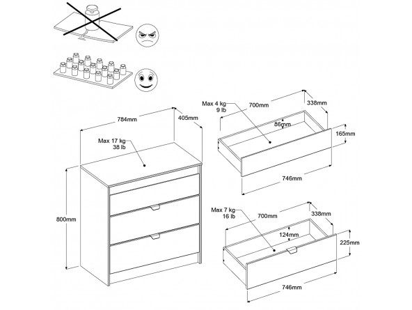 Jugendzimmer Pirouette 11 - Kommode - Abmessungen
