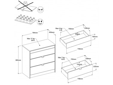 Jugendzimmer Pirouette 11 - Kommode - Abmessungen