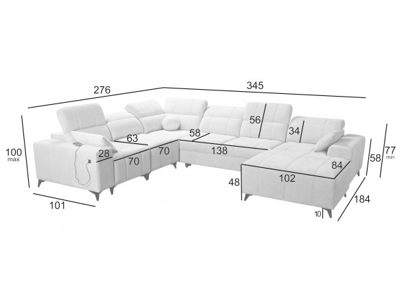 XXL-Wohnlandschaft Dafne 8 in U-Form - Abmessungen