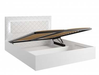 Bett mit gepolstertem Kopfteil, LED und mit Bettkasten