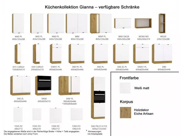 Küche Gianna - Verfügbare Schränke