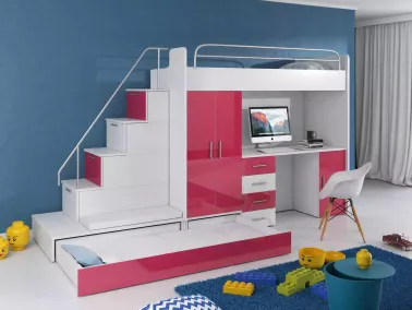 Hochbett Tomi mit Schreibtisch und Kleiderschrank