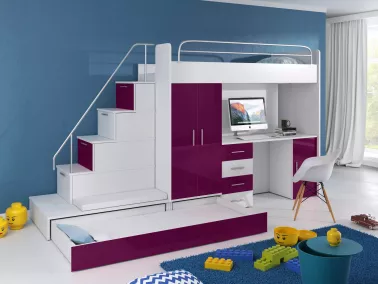 Hochbett Tomi mit Schreibtisch und Kleiderschrank - Gästebett