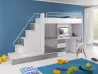 Hochbett Tomi mit Schreibtisch und Kleiderschrank - Fronten grau