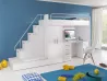 Hochbett Tomi mit Schreibtisch und Kleiderschrank - Fronten weiß