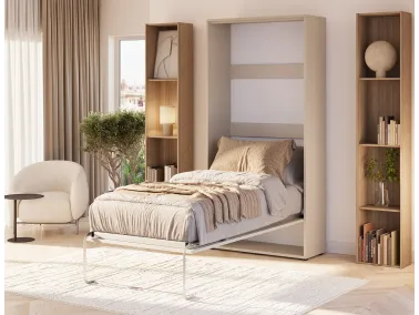Schrankbett Vivario 90x200 Kaschmir geöffnet Schrägansicht